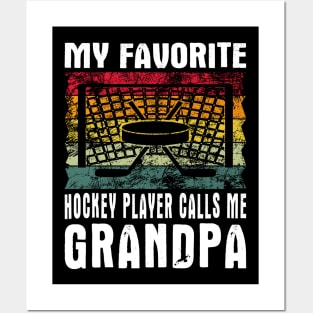 My Favorite Hockey Player Grandpa Vintage Text Posters and Art